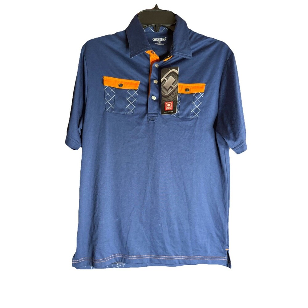 NWT Ogio Men's Polo Shirt S Blue Orange Short Sleeve Stretch Lightweight Golf